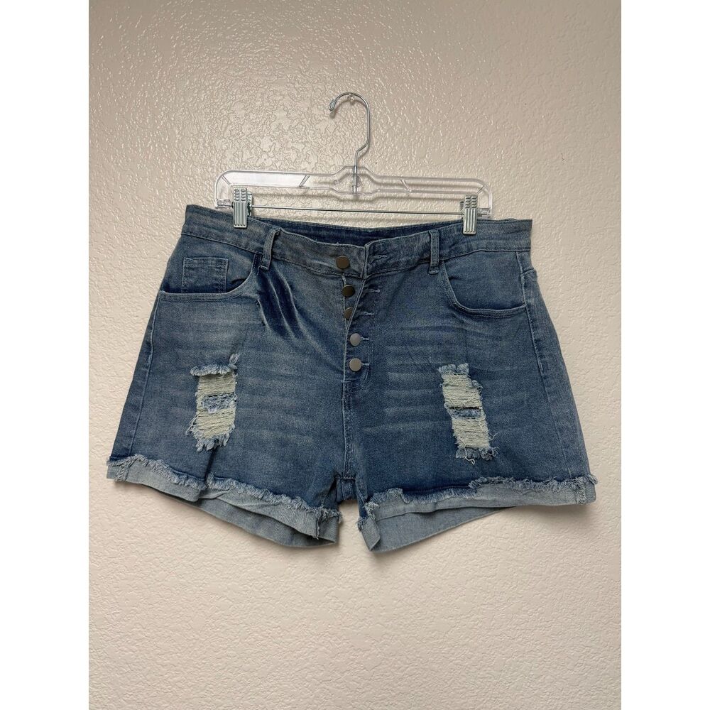 Plus Size Distressed Denim Shorts (2XL)